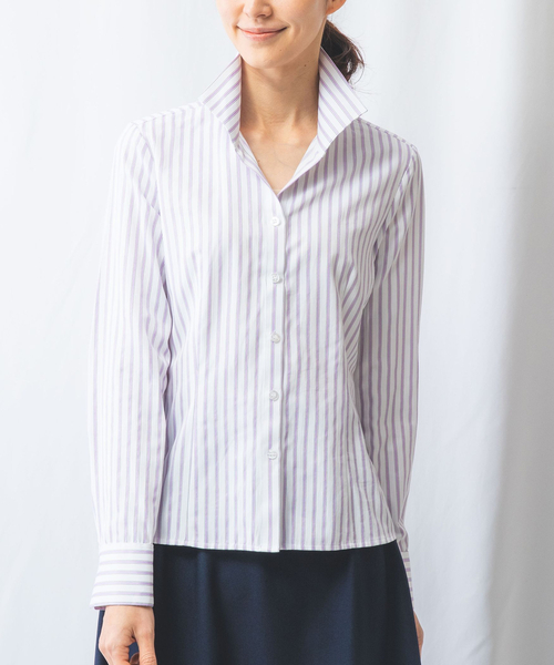 【新品未使用】NARACAMICIE 青白ストライプ 長袖シャツ サイズ0 NARACAMICIE ブラウス シャツ 「NARACAMICIE」ストライプ