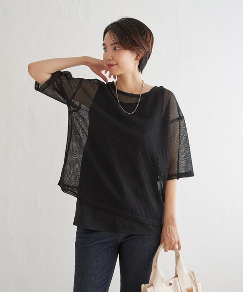 tシャツ メッシュレイヤードセット レディース ikka tシャツ 「2点セット」メッシュレイヤードアンサンブル