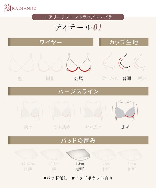 RADIANNE ブラジャー 「ストラップレスでも落ちない」エアリー