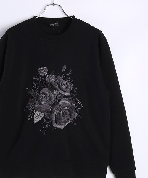 WESTSEA トレーナー スウェット ストレッチ裏起毛 薔薇柄 バラ刺繍長袖