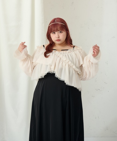 Louiosy ブラウス シャツ 「大きいサイズ」チュールクロス