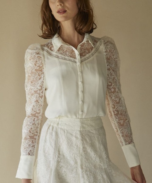 ブラウス シャツ Gigot sleeve lace blouse ジゴスリーブレースブラウス レディース