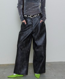 JHON ワイドレッグビーガンレザーパンツ Womens denim & vegan leather bi-color pants