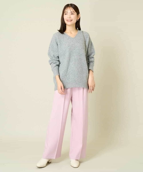 美品♪アドーア ウールVネックニットプルオーバー 38 パープル 8分袖 日本製 a.v.v（アー・ヴェ・ヴェ） ニット セーター 「新色登場/洗える」ゆる