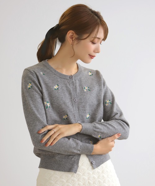 カーディガン 小花刺繍カーディガン レディース