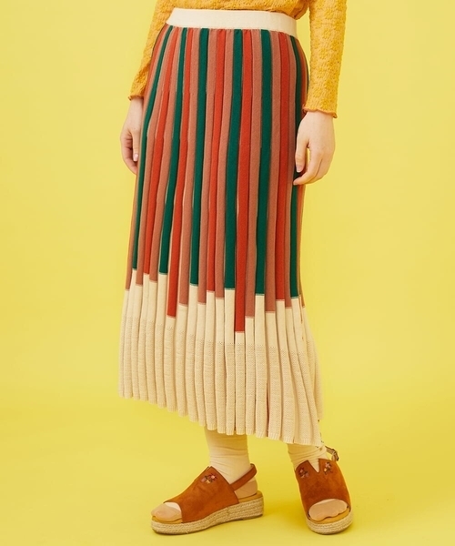 Jocomomola（ホコモモラ） スカート クラフトニット ストライプニット