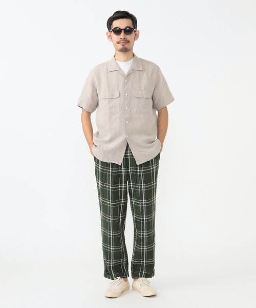 【レア未使用に近い】BEAMS＋リネン混オープンカラー半袖シャツ爽やかなホワイト レア未使用に近い】BEAMS＋リネン混オープンカラー半袖シャツ