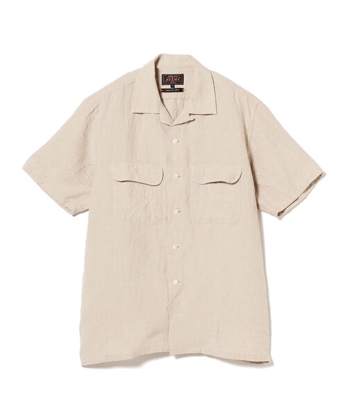 【レア未使用に近い】BEAMS＋リネン混オープンカラー半袖シャツ爽やかなホワイト レア未使用に近い】BEAMS＋リネン混オープンカラー半袖シャツ