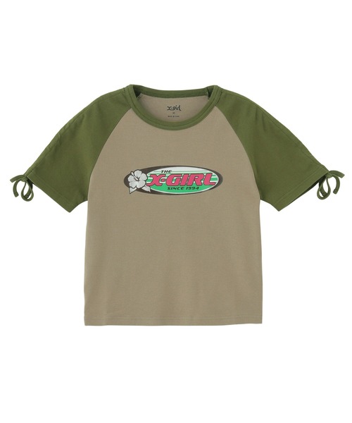 X-girl（エックスガール） tシャツ 半袖 HIBISCUS OVAL LOGO RAGLAN