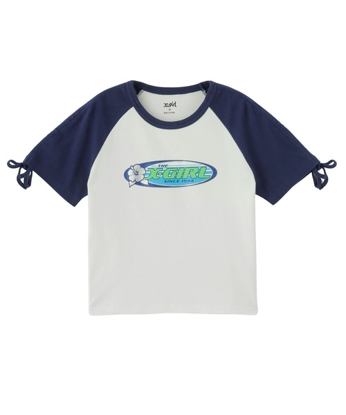X-girl（エックスガール） tシャツ 半袖 HIBISCUS OVAL LOGO RAGLAN