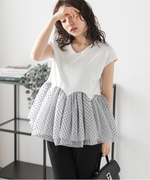 ドットチュールドッキング ペプラムトップス レディース : ZOZOTOWN