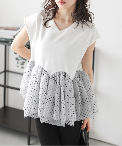 ドットチュールドッキング ペプラムトップス レディース : ZOZOTOWN