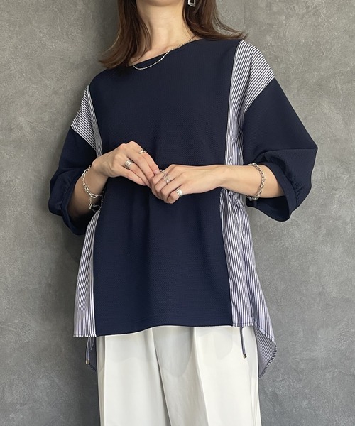 ikka（イッカ） tシャツ 異素材切り替えサイドリボンプルオーバー
