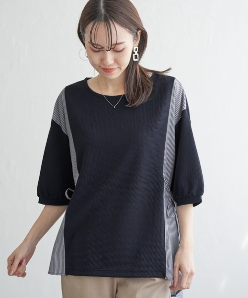 ikka（イッカ） tシャツ 異素材切り替えサイドリボンプルオーバー