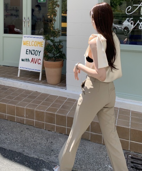 ブラウス シャツ サテン肩リボンブラウス レディース : ZOZOTOWN