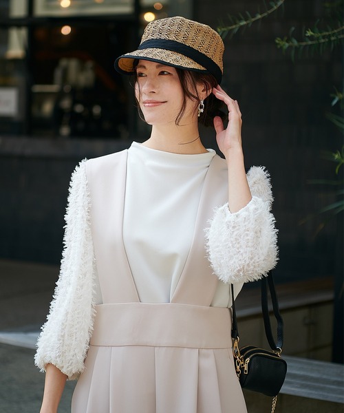 ジネス jines ファンシースリーブドッキング半袖トップス ファンシースリーブドッキング半袖トップス（Tシャツ/カットソー