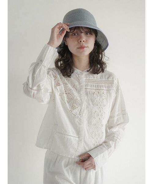 ブラウス シャツ Asymmetric design cotton lace shirt レディース