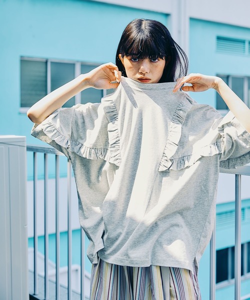 ニコアンドMODE NORM CORE2WAY天竺フリルプルオーバーグレーL新品 niko and… tシャツ 「MODE NORM CORE」2WAY天竺フリルプル