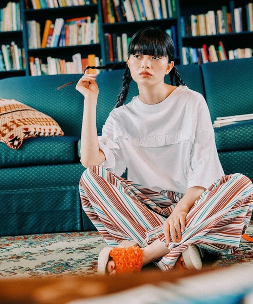 ニコアンドMODE NORM CORE2WAY天竺フリルプルオーバーグレーL新品 niko and… tシャツ 「MODE NORM CORE」2WAY天竺フリルプル