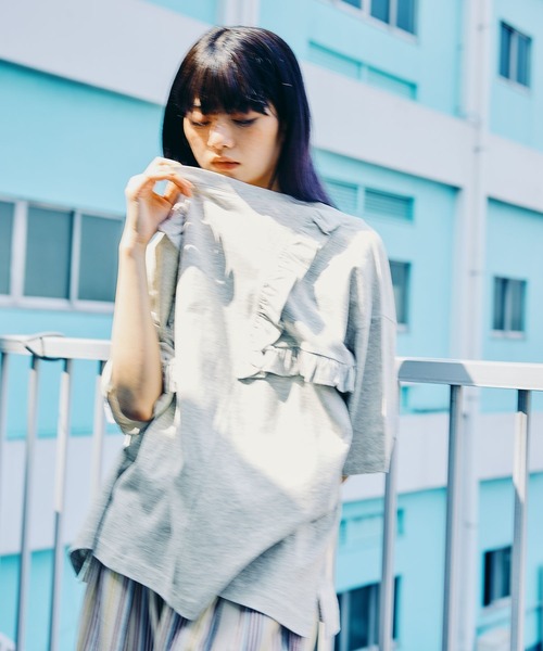 ニコアンドMODE NORM CORE2WAY天竺フリルプルオーバーグレーL新品 niko and… tシャツ 「MODE NORM CORE」2WAY天竺フリルプル