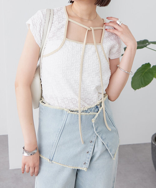 mystic tシャツ 配色チョーカーカットソー レディース
