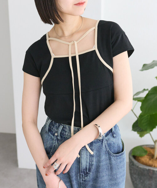 tシャツ チョーカー付きプルオーバー レディース tシャツ チョーカー付きフロントZIPトップス レディース