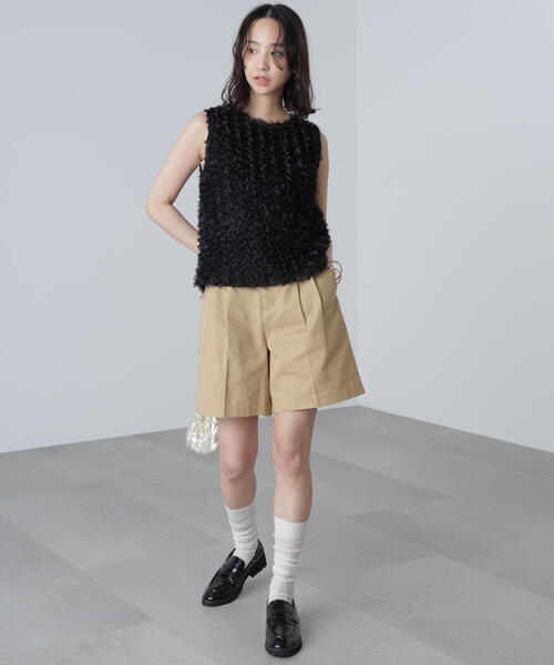 「MECRE」 ノースリーブブラウス FREE ブラック レディース Fit more ブラウス シャツ ビッグフリルカラーノースリーブ