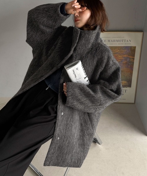 ✦カフネ✦ミドル丈コート Louere ステンカラーコート コート ハイネックミドル丈コート