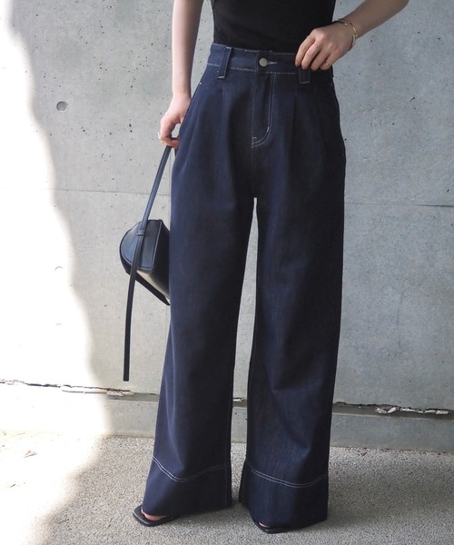 ジーンズ デニム デニムパンツ tuck stitch wide denim pants /タック
