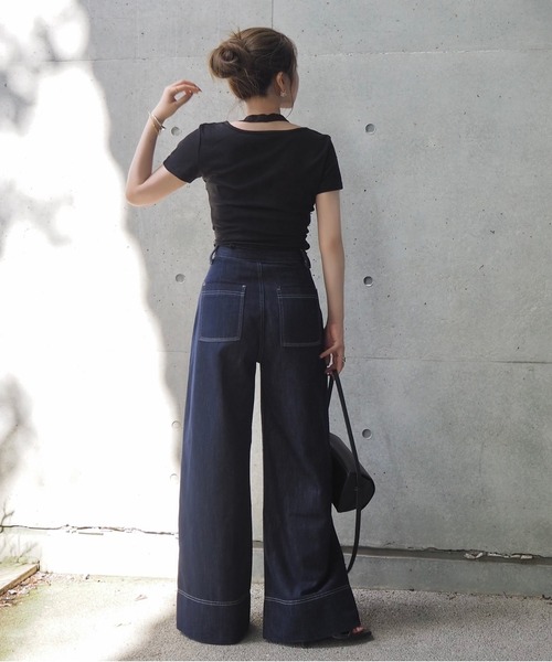 ワイドパンツ ジーンズ デニム デニムパンツ tuck stitch wide denim