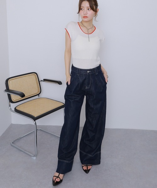 ジーンズ デニム デニムパンツ tuck stitch wide denim pants /タック