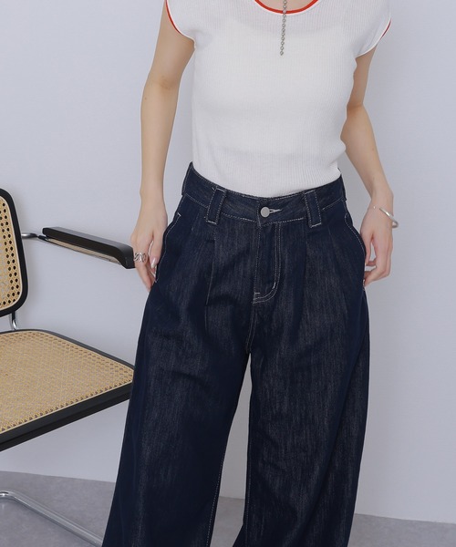 ワイドパンツ ジーンズ デニム デニムパンツ tuck stitch wide denim