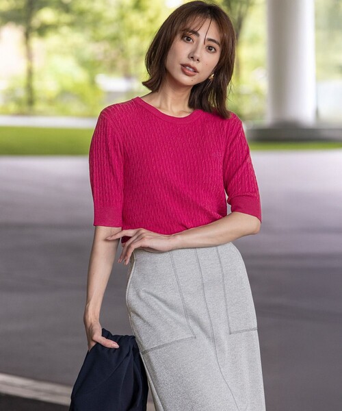 any sis 羊毛　カシミヤ 長袖ニット　セーター ローズ　ピンク　ハイネック ANY SIS（エニィスィス） ニット セーター ハイネックAir ニット