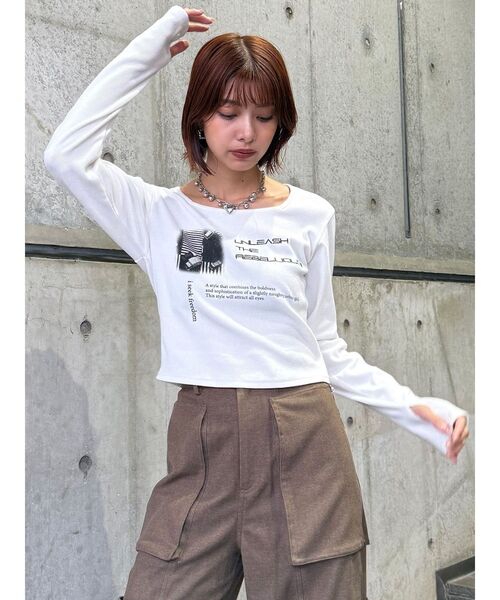 MURUA（ムルーア） tシャツ クロップドメッセージトップス レディース