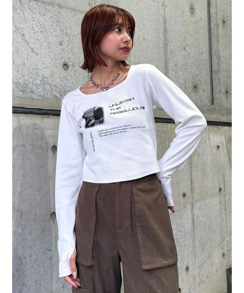 ホワイト クロップドTシャツ メッセージ入り MURUA（ムルーア） tシャツ クロップドメッセージトップス レディース