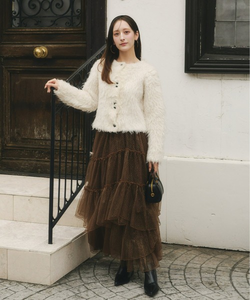 olu. ボリュームロングシャギーカーディガン【pink】 Olu.（オルドット） カーディガン ボリュームロングシャギー