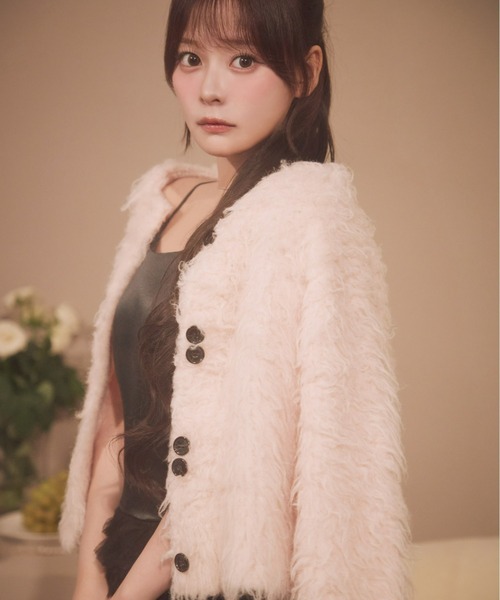 olu. ボリュームロングシャギーカーディガン【pink】 olu. ボリュームロングシャギーカーディガン【pink】