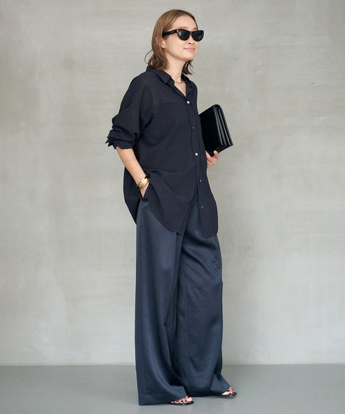 Deuxieme Classe　*Sheer ブラウス　ブラック　サイズフリー Deuxieme Classe ブラウス シャツ *Cotton Sheer Wash
