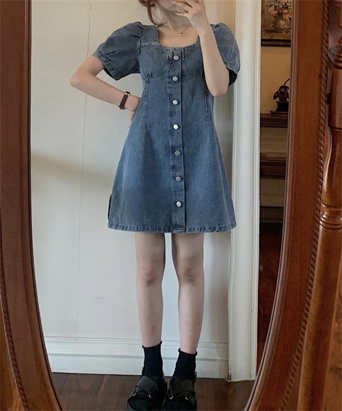 「FREE STYLISTS」 半袖ワンピース M ブルー レディース_画像4