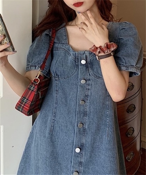 「FREE STYLISTS」 半袖ワンピース M ブルー レディース_画像5