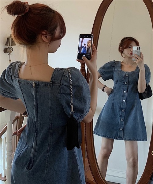 「FREE STYLISTS」 半袖ワンピース M ブルー レディース_画像7