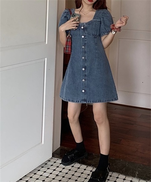 「FREE STYLISTS」 半袖ワンピース M ブルー レディース_画像8