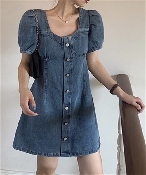 「FREE STYLISTS」 半袖ワンピース M ブルー レディース_画像9