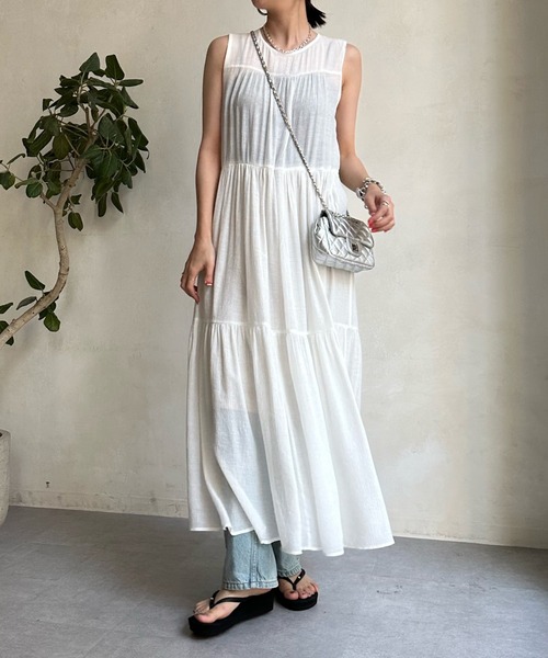 「DouDou」 ノースリーブワンピース FREE オフホワイト レディース_画像3