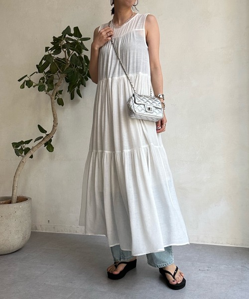 「DouDou」 ノースリーブワンピース FREE オフホワイト レディース_画像5