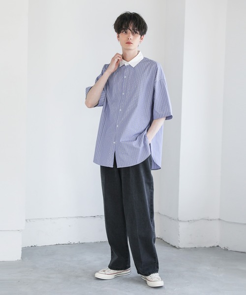 「ASTRONOMY」 半袖シャツ M ネイビー×ホワイト メンズ_画像2