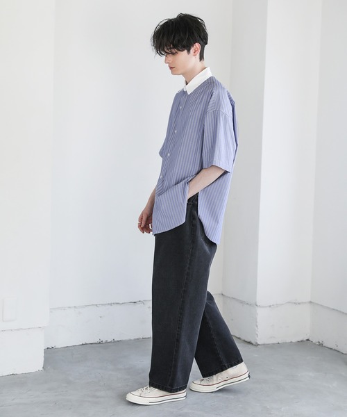 「ASTRONOMY」 半袖シャツ M ネイビー×ホワイト メンズ_画像4