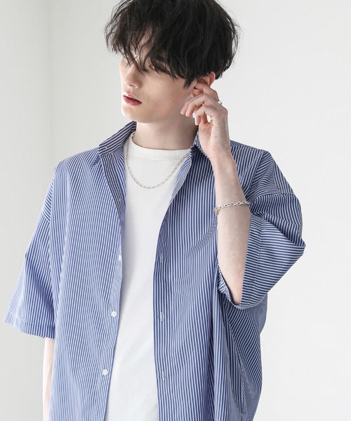 「ASTRONOMY」 半袖シャツ M ネイビー×ホワイト メンズ_画像7