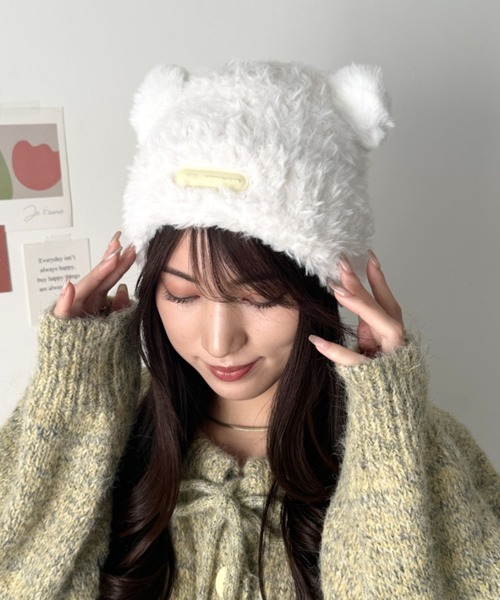 ニット帽 ニットキャップ ふわふわクマ耳ニット レディース : ZOZOTOWN