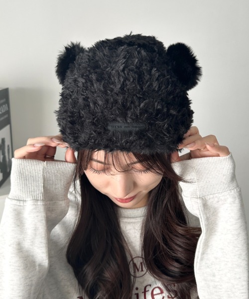 ニット帽 ニットキャップ ふわふわクマ耳ニット レディース : ZOZOTOWN